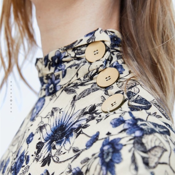 Zara Floral Print Midi Dress - Blue and Cream - Picture 4 of 10